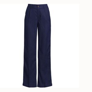 Lands End Pants 100% Linen 10 m Navy Blue High waisted Wide Leg Pants New